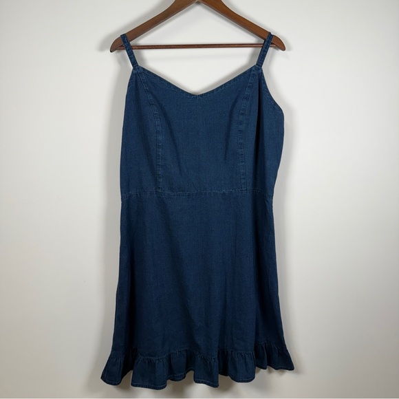 Casual Blue Denim Ruffle Bottom Adjustable Strap Dress XL - Picture 1 of 5